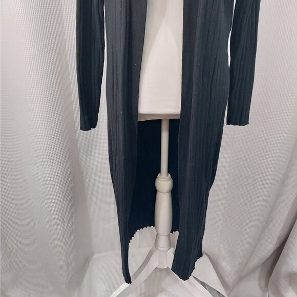 JUSTFAB! ULTRA BLACK RIBBED DUSTER LENGTH CARDIGAN, LONG SLEEVE SWEATER! SZ S - Picture 5 of 13